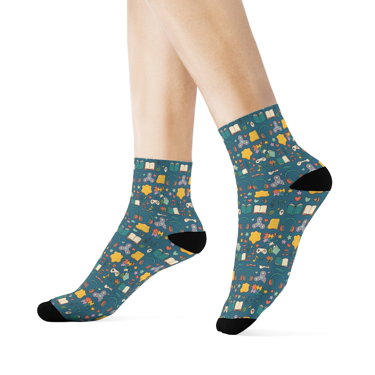 Blue Woodland Animal Crew Socks — Cute Forest Pattern Socks for Kids & Adults - Estrella & The Stars