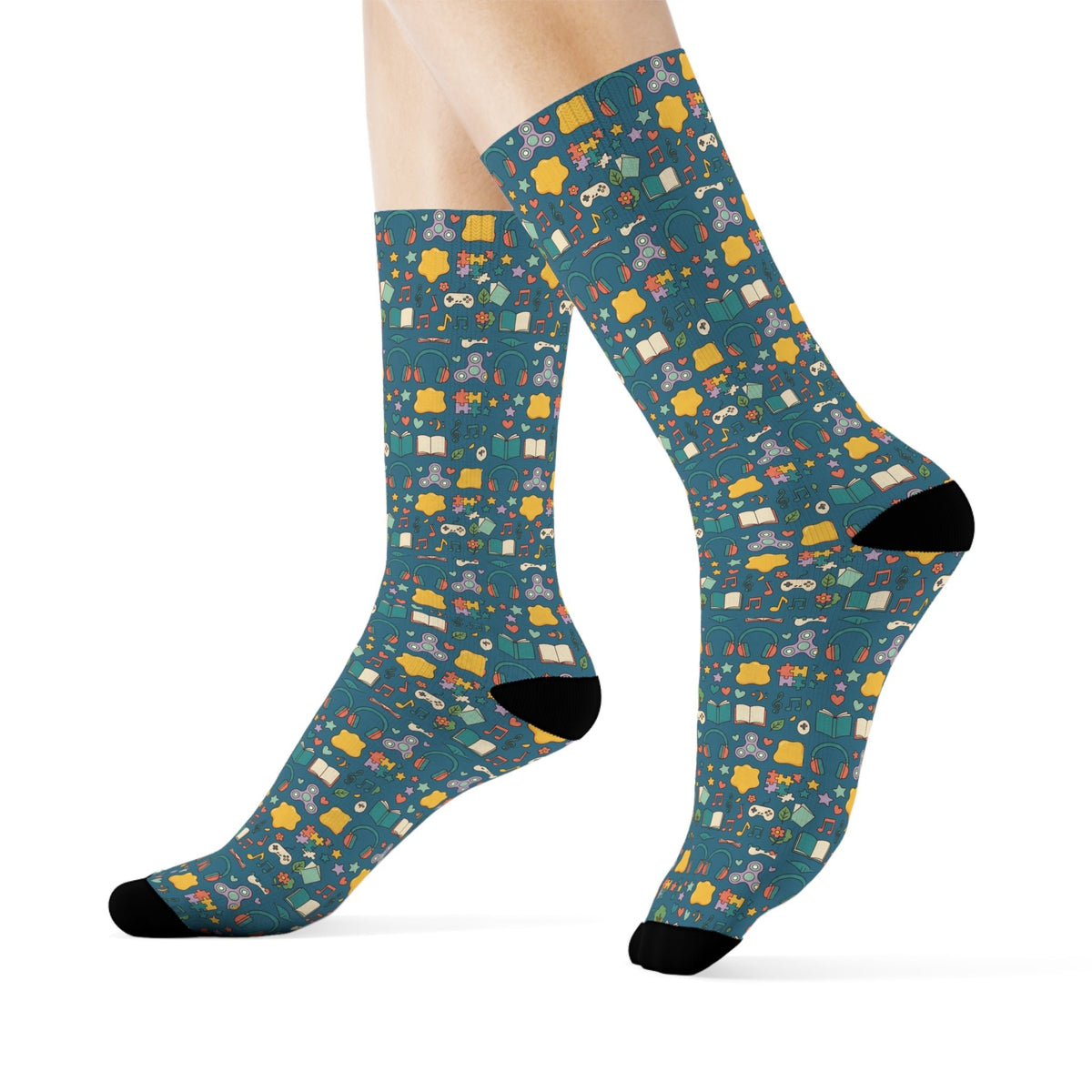 Blue Woodland Animal Crew Socks — Cute Forest Pattern Socks for Kids & Adults - Estrella & The Stars