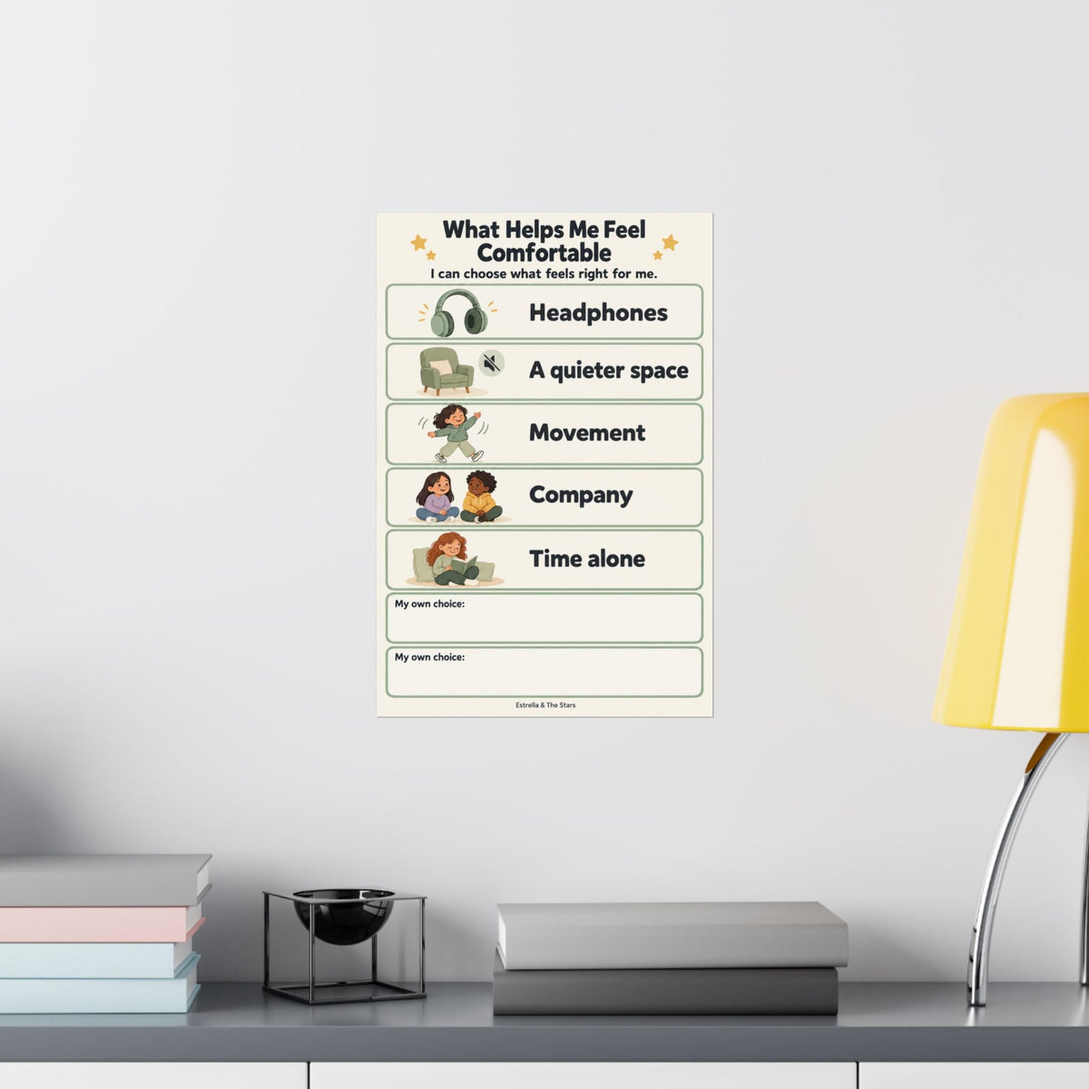 Comfort Choices Poster — What Helps Me Feel Comfortable Vertical Matte Poster - Estrella & The Stars