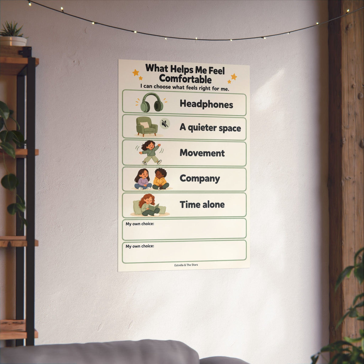 Comfort Choices Poster — What Helps Me Feel Comfortable Vertical Matte Poster - Estrella & The Stars