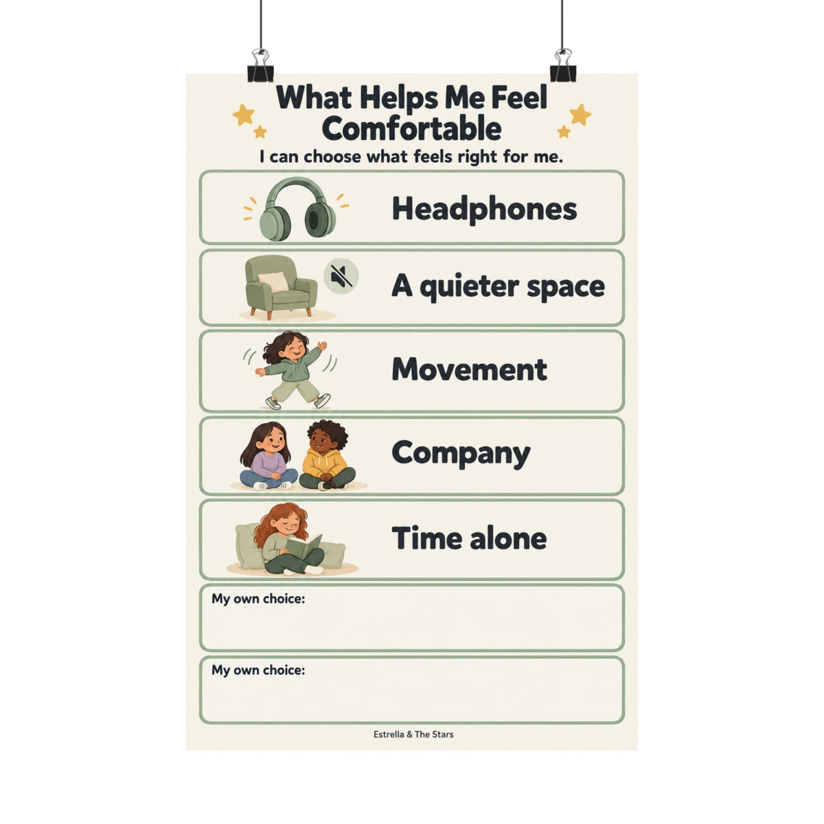 Comfort Choices Poster — What Helps Me Feel Comfortable Vertical Matte Poster - Estrella & The Stars