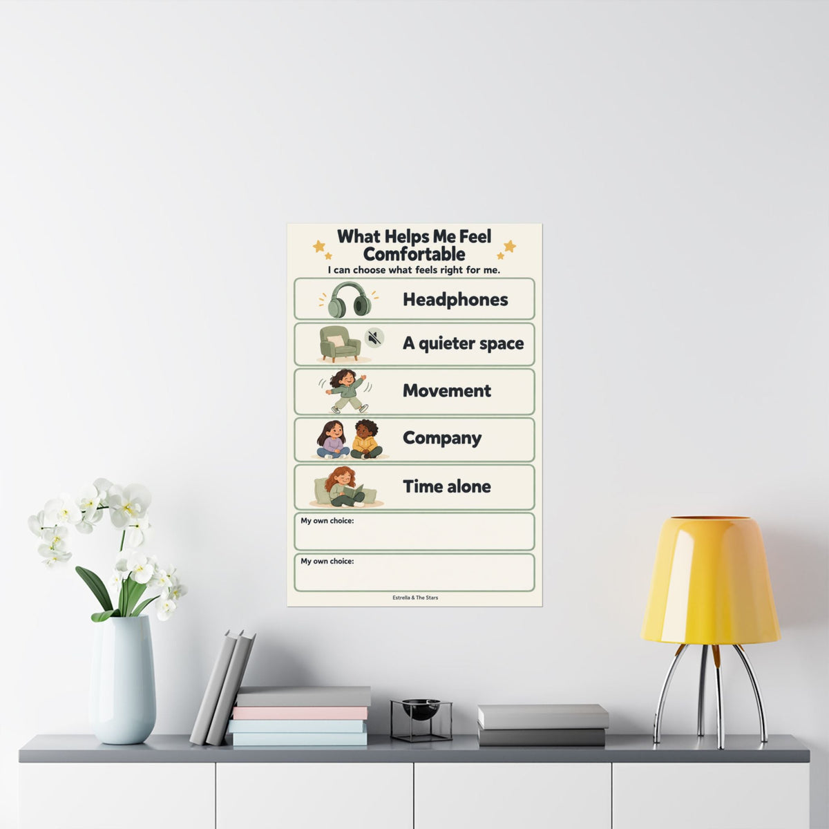 Comfort Choices Poster — What Helps Me Feel Comfortable Vertical Matte Poster - Estrella & The Stars