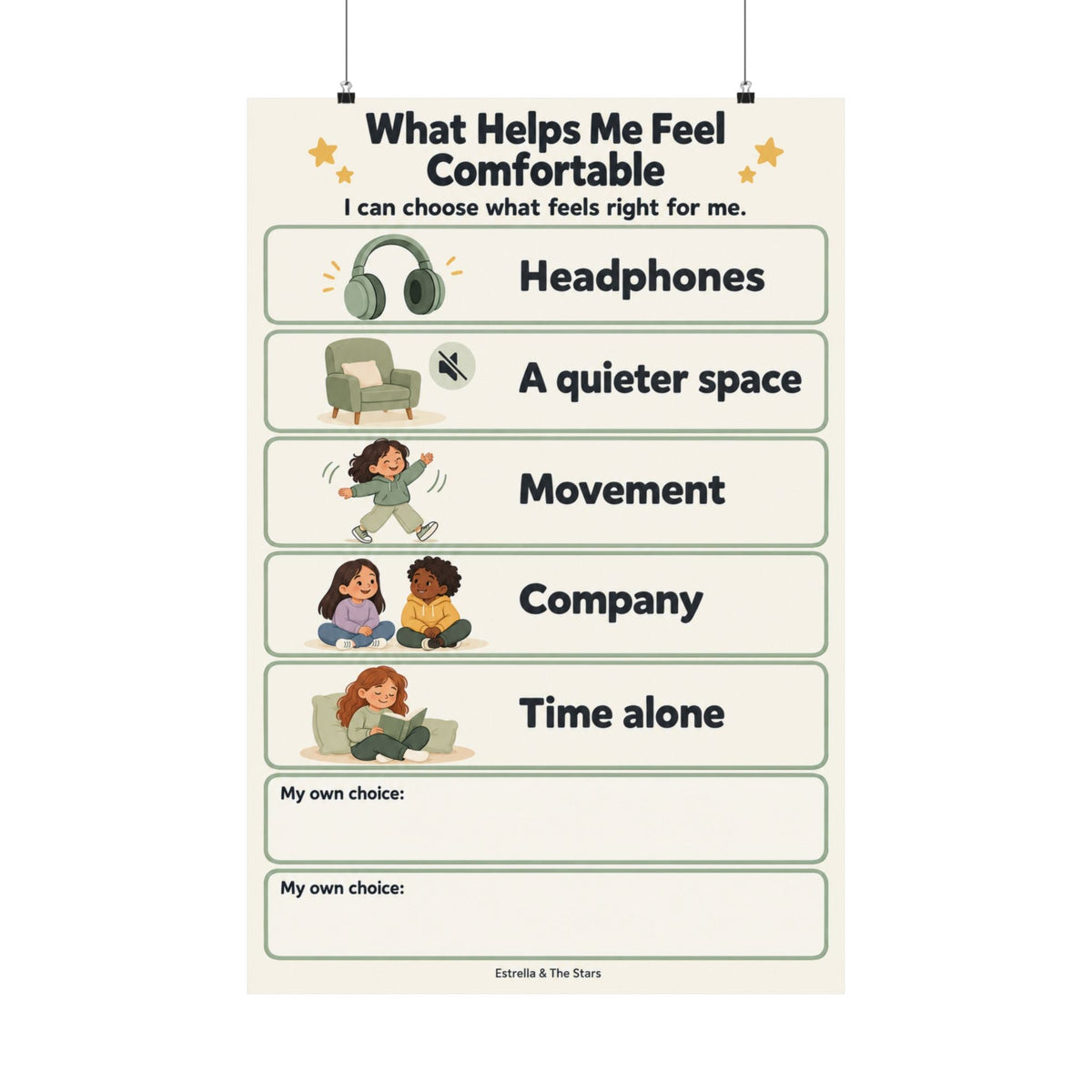 Comfort Choices Poster — What Helps Me Feel Comfortable Vertical Matte Poster - Estrella & The Stars