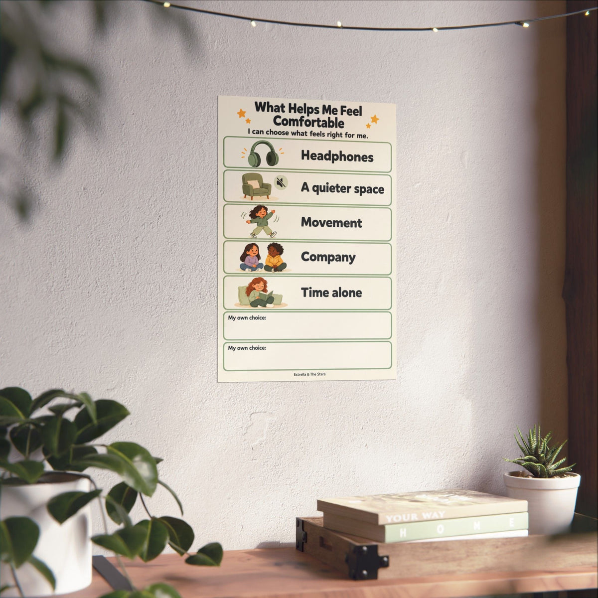 Comfort Choices Poster — What Helps Me Feel Comfortable Vertical Matte Poster - Estrella & The Stars
