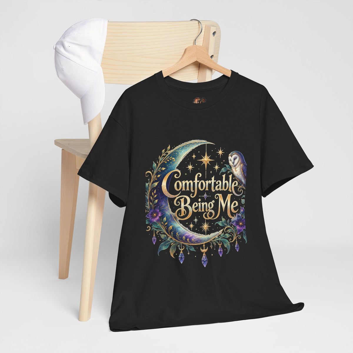 Comfortable Being Me Moon T-Shirt — Self-Love Owl Graphic Tee - Estrella & The Stars