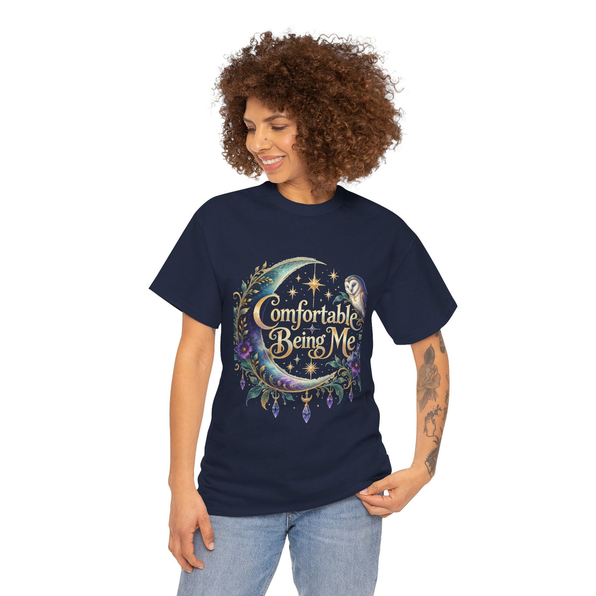 Comfortable Being Me Moon T-Shirt — Self-Love Owl Graphic Tee - Estrella & The Stars
