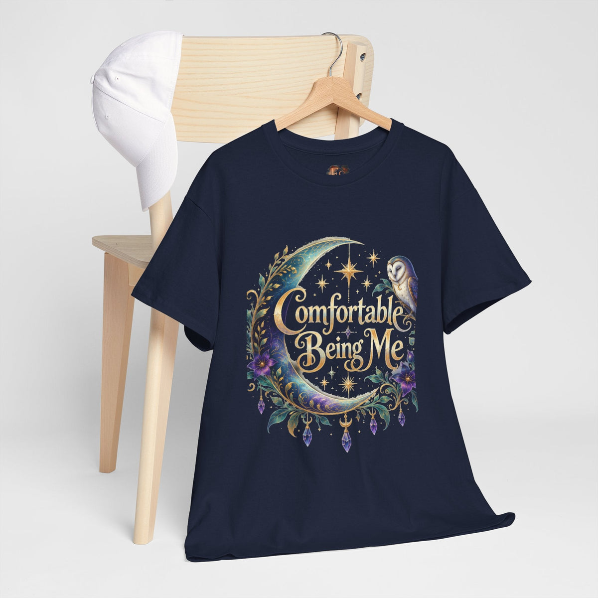 Comfortable Being Me Moon T-Shirt — Self-Love Owl Graphic Tee - Estrella & The Stars