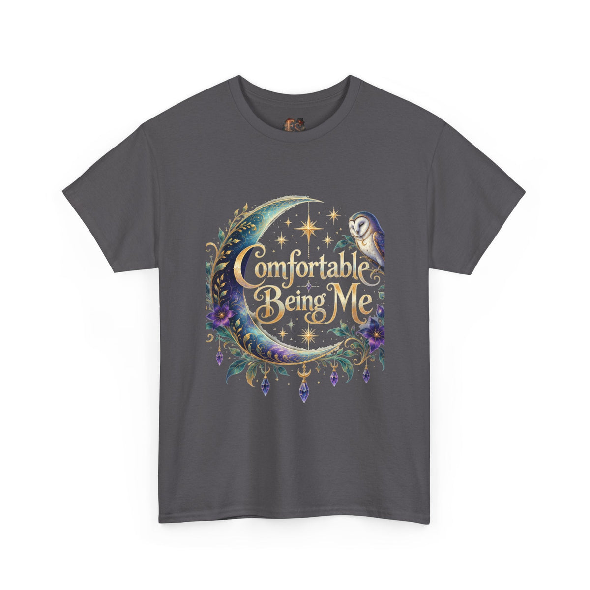 Comfortable Being Me Moon T-Shirt — Self-Love Owl Graphic Tee - Estrella & The Stars