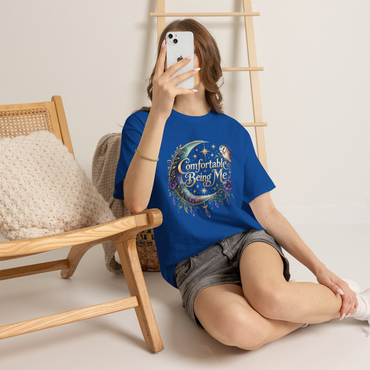 Comfortable Being Me Moon T-Shirt — Self-Love Owl Graphic Tee - Estrella & The Stars