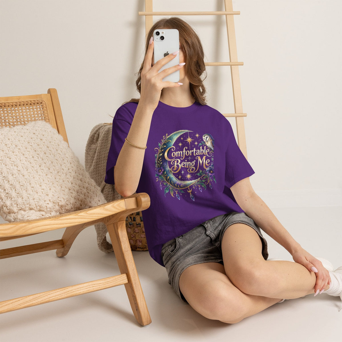 Comfortable Being Me Moon T-Shirt — Self-Love Owl Graphic Tee - Estrella & The Stars
