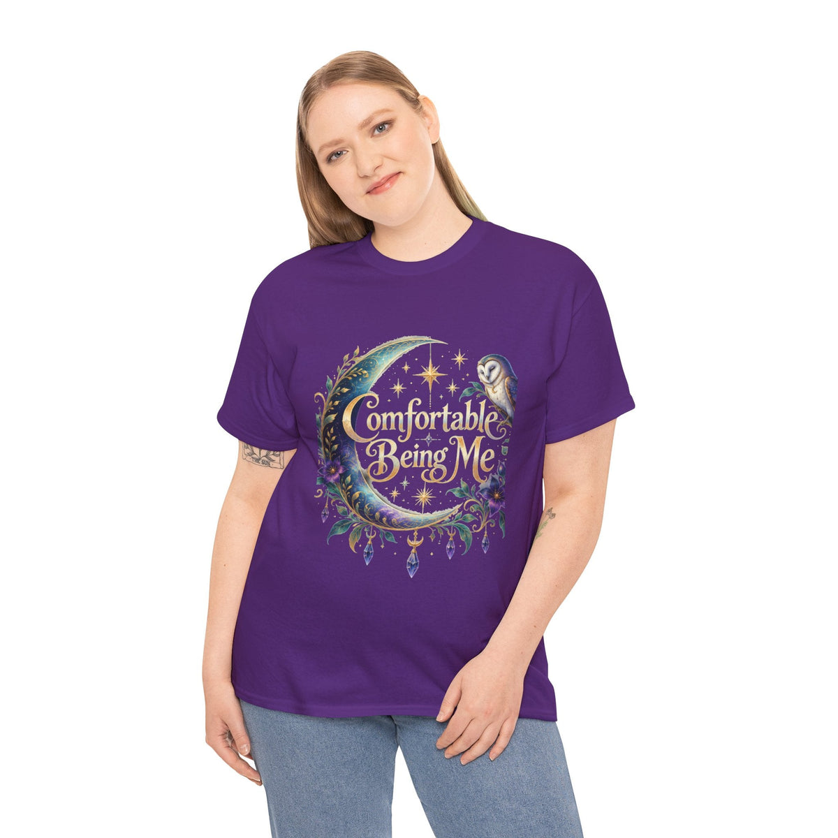 Comfortable Being Me Moon T-Shirt — Self-Love Owl Graphic Tee - Estrella & The Stars
