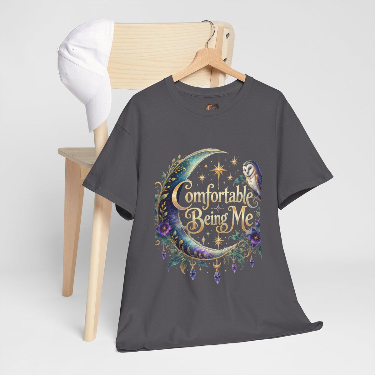 Comfortable Being Me Moon T-Shirt — Self-Love Owl Graphic Tee - Estrella & The Stars