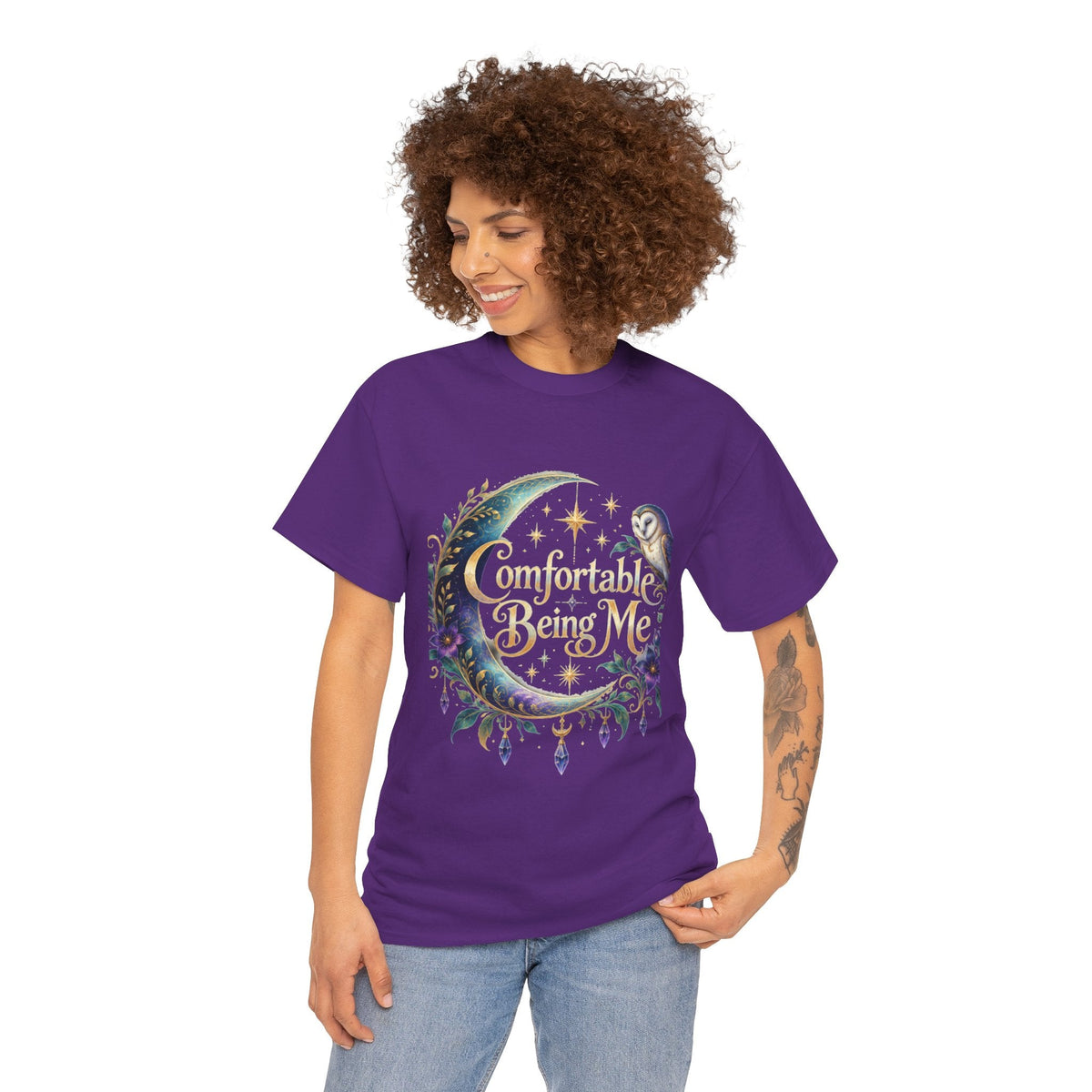 Comfortable Being Me Moon T-Shirt — Self-Love Owl Graphic Tee - Estrella & The Stars