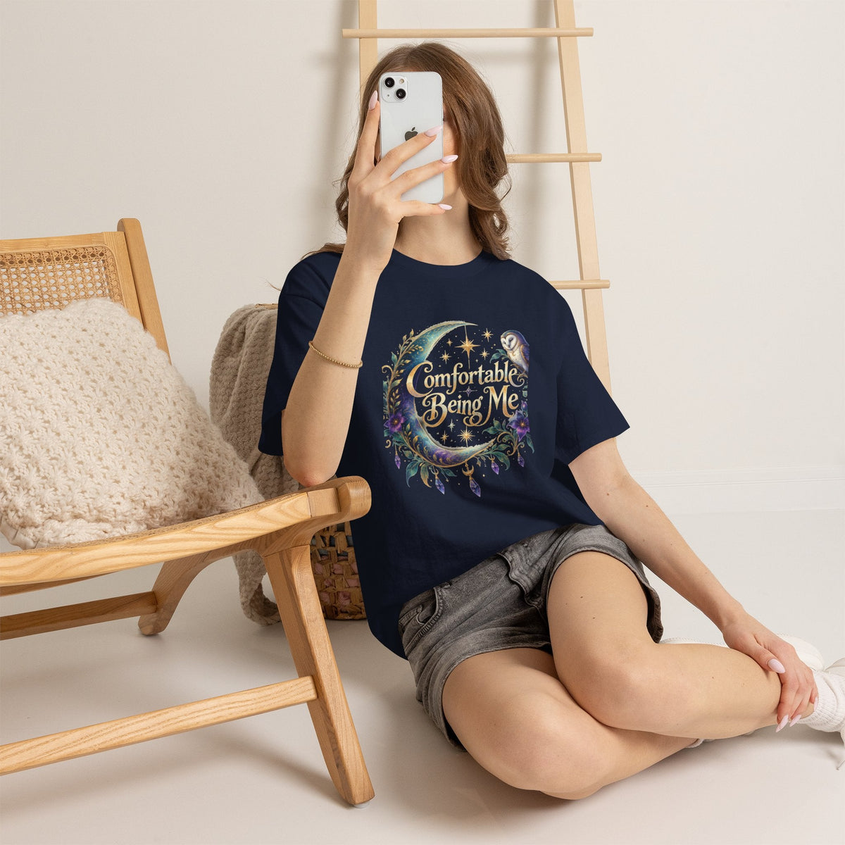 Comfortable Being Me Moon T-Shirt — Self-Love Owl Graphic Tee - Estrella & The Stars