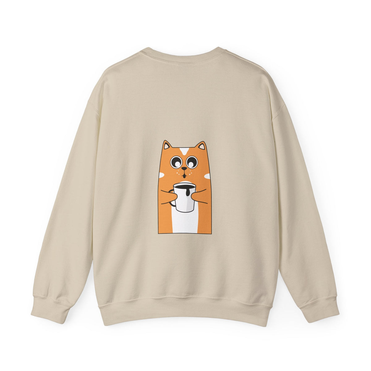 Crewneck Sweatshirt — "My Happy Has Movement" Pastel Retro Script with Cute Coffee Cat Back Graphic - Estrella & The Stars