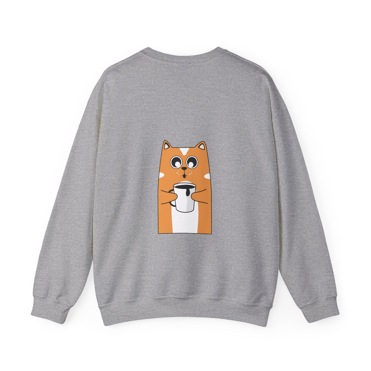 Crewneck Sweatshirt — "My Happy Has Movement" Pastel Retro Script with Cute Coffee Cat Back Graphic - Estrella & The Stars