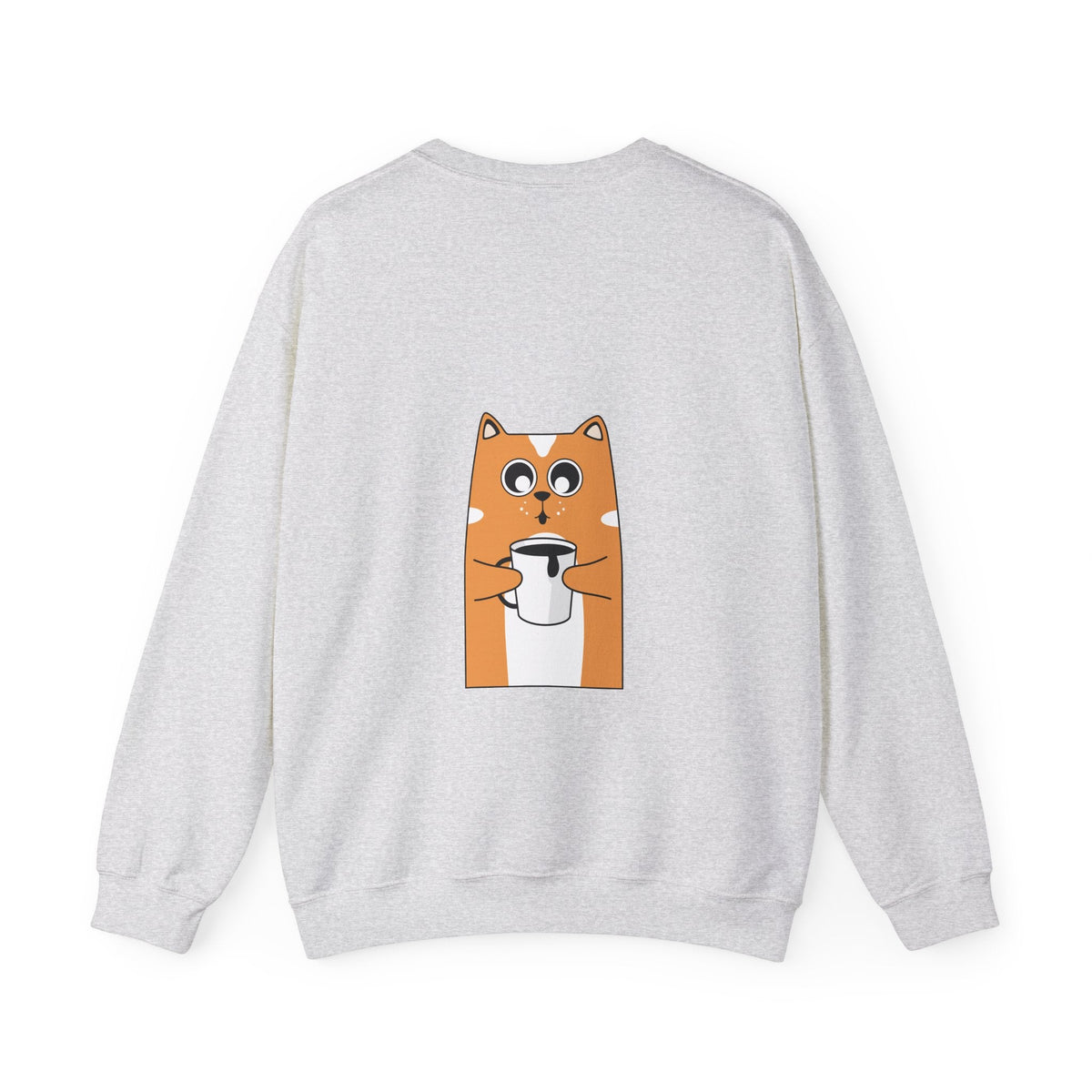 Crewneck Sweatshirt — "My Happy Has Movement" Pastel Retro Script with Cute Coffee Cat Back Graphic - Estrella & The Stars