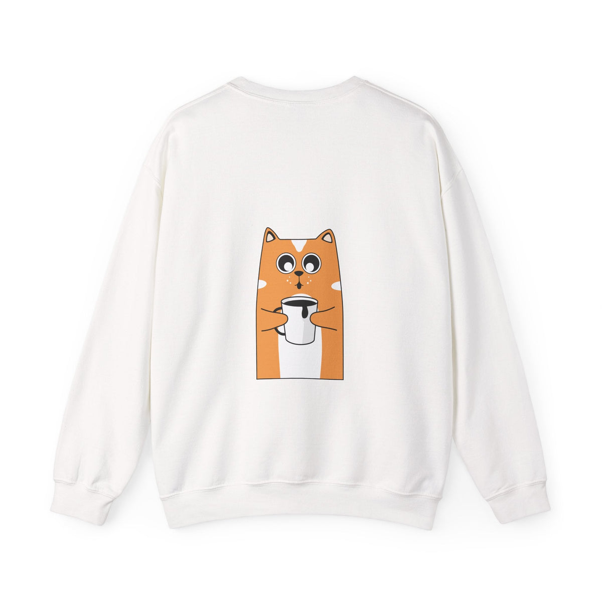 Crewneck Sweatshirt — "My Happy Has Movement" Pastel Retro Script with Cute Coffee Cat Back Graphic - Estrella & The Stars