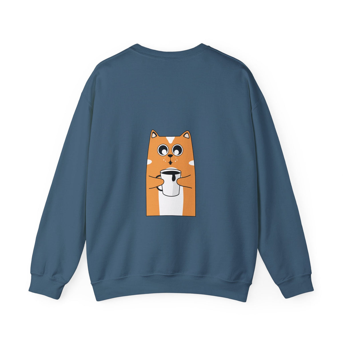 Crewneck Sweatshirt — "My Happy Has Movement" Pastel Retro Script with Cute Coffee Cat Back Graphic - Estrella & The Stars