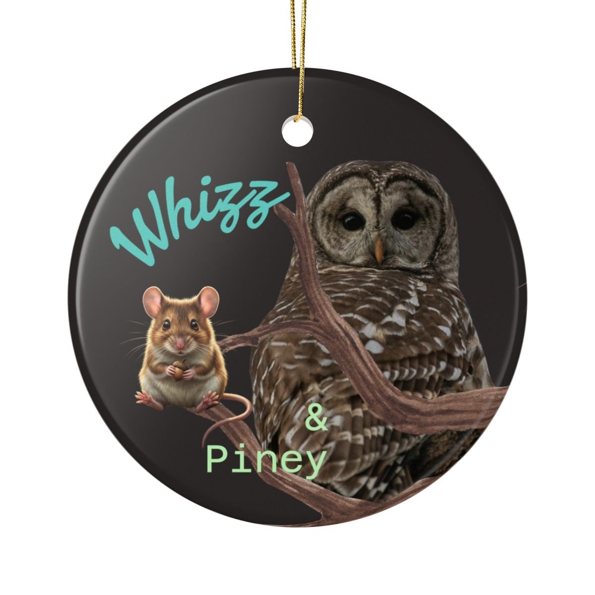 Whizz & Piney Owl and Mouse Decorative Ornament — Cute Woodland Animal Holiday Decoration - Estrella & The Stars