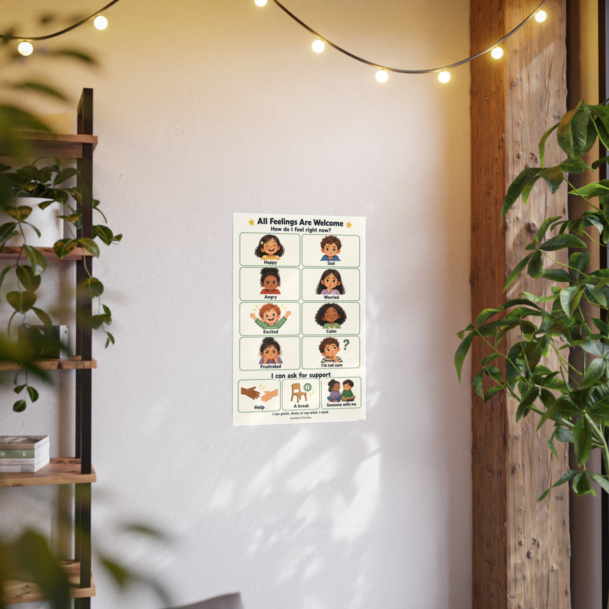 Emotions Chart Poster – 'All Feelings Are Welcome' Classroom/Child Therapy Photo Art - Estrella & The Stars