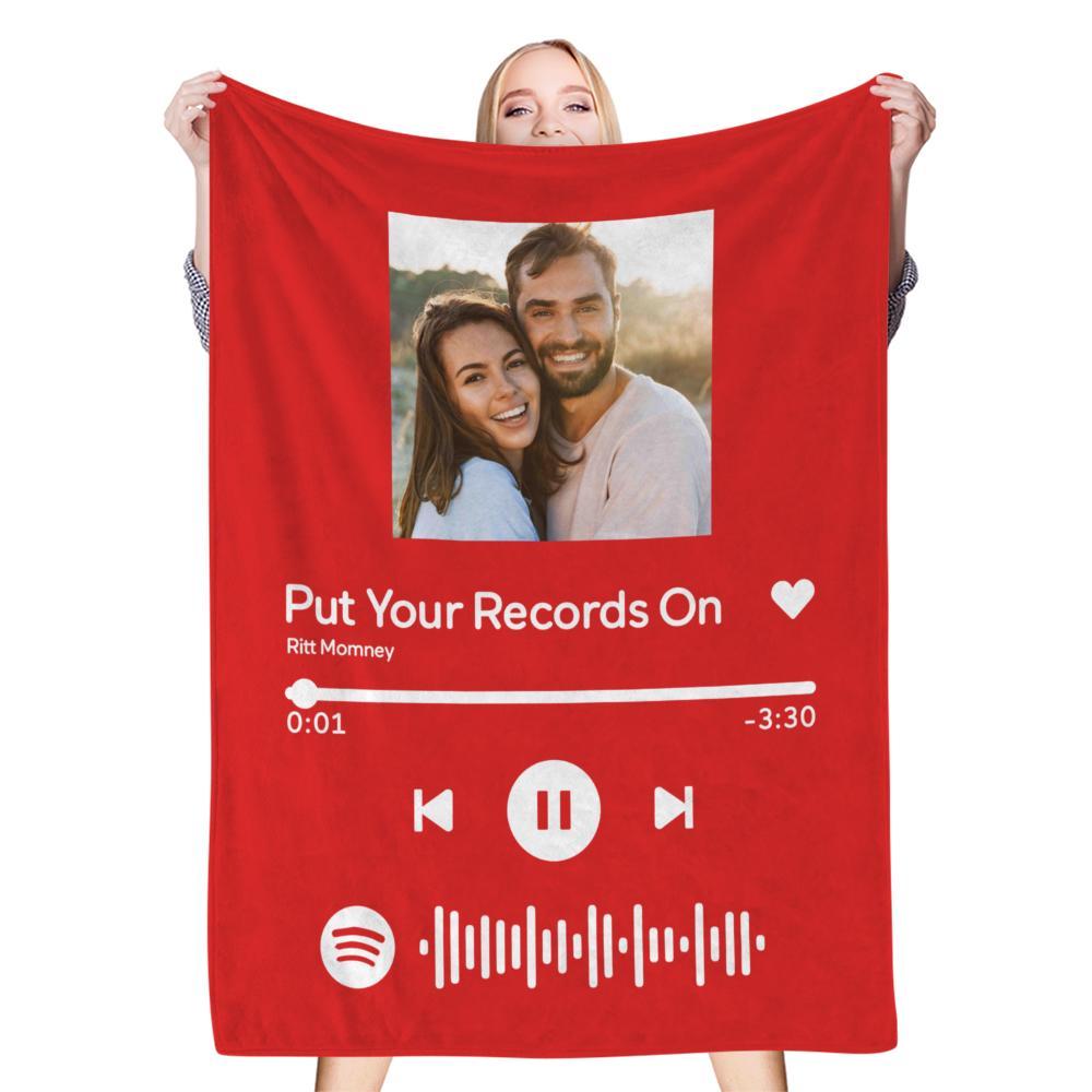 Scannable Music Code Photo Engraved Black Blanket with Package Gift for Couple - Estrella & The Stars