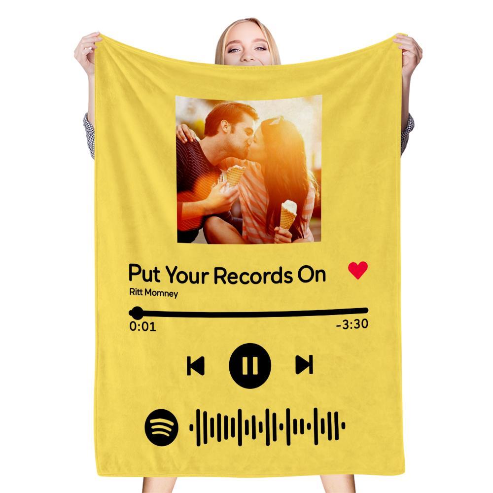 Scannable Music Code Photo Engraved Black Blanket with Package Gift for Couple - Estrella & The Stars