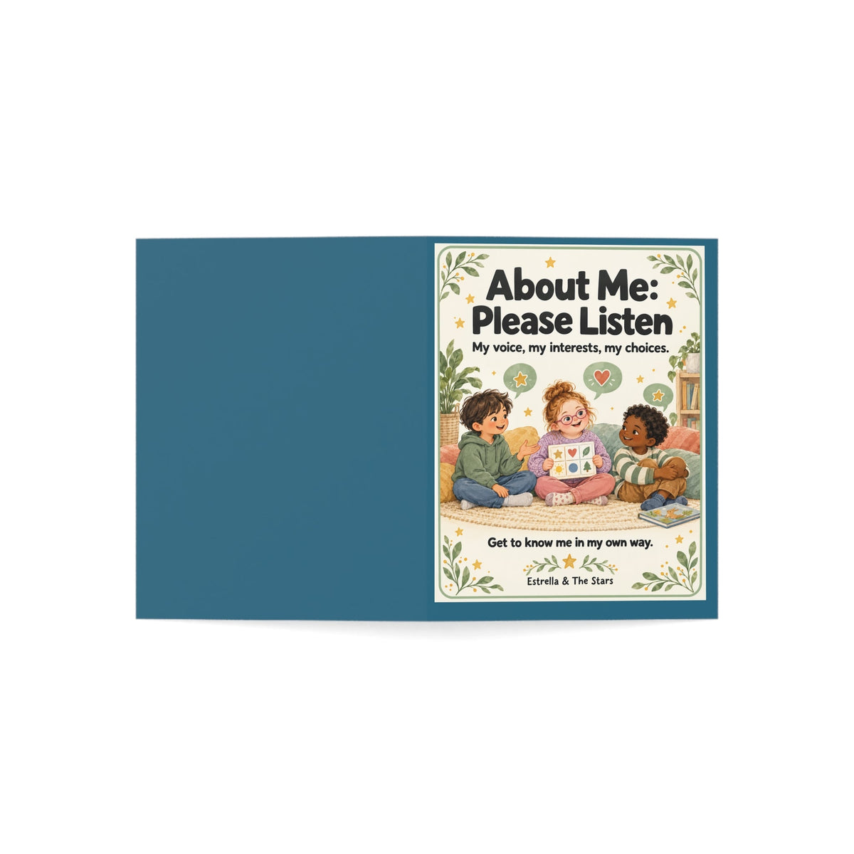 Greeting Card — “About Me: Please Listen” Kids Self-Advocacy Card (Pack of 1/10/30/50) - Estrella & The Stars