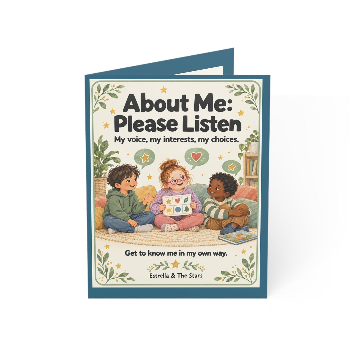 Greeting Card — “About Me: Please Listen” Kids Self-Advocacy Card (Pack of 1/10/30/50) - Estrella & The Stars