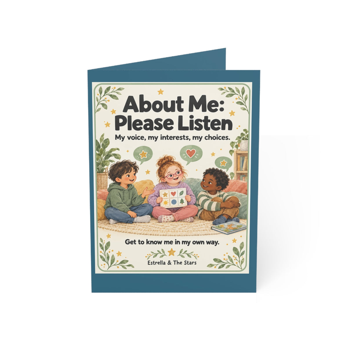 Greeting Card — “About Me: Please Listen” Kids Self-Advocacy Card (Pack of 1/10/30/50) - Estrella & The Stars