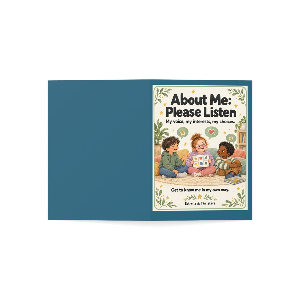 Greeting Card — “About Me: Please Listen” Kids Self-Advocacy Card (Pack of 1/10/30/50) - Estrella & The Stars