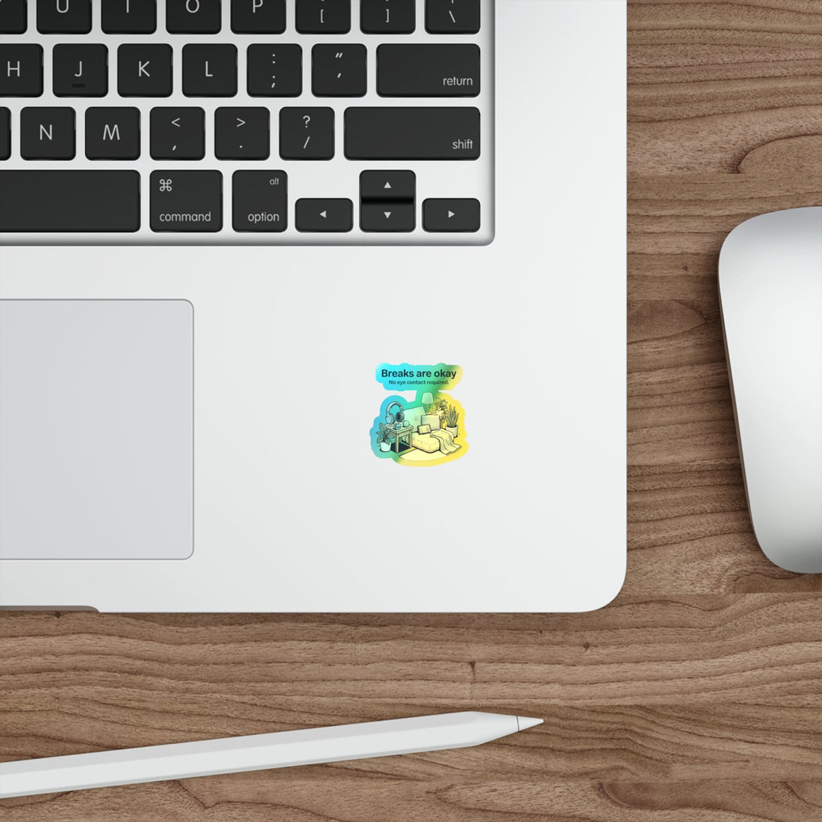 Holographic Die-Cut Sticker — "Breaks Are Okay: No Eye Contact Required" Comfort Room Design - Estrella & The Stars