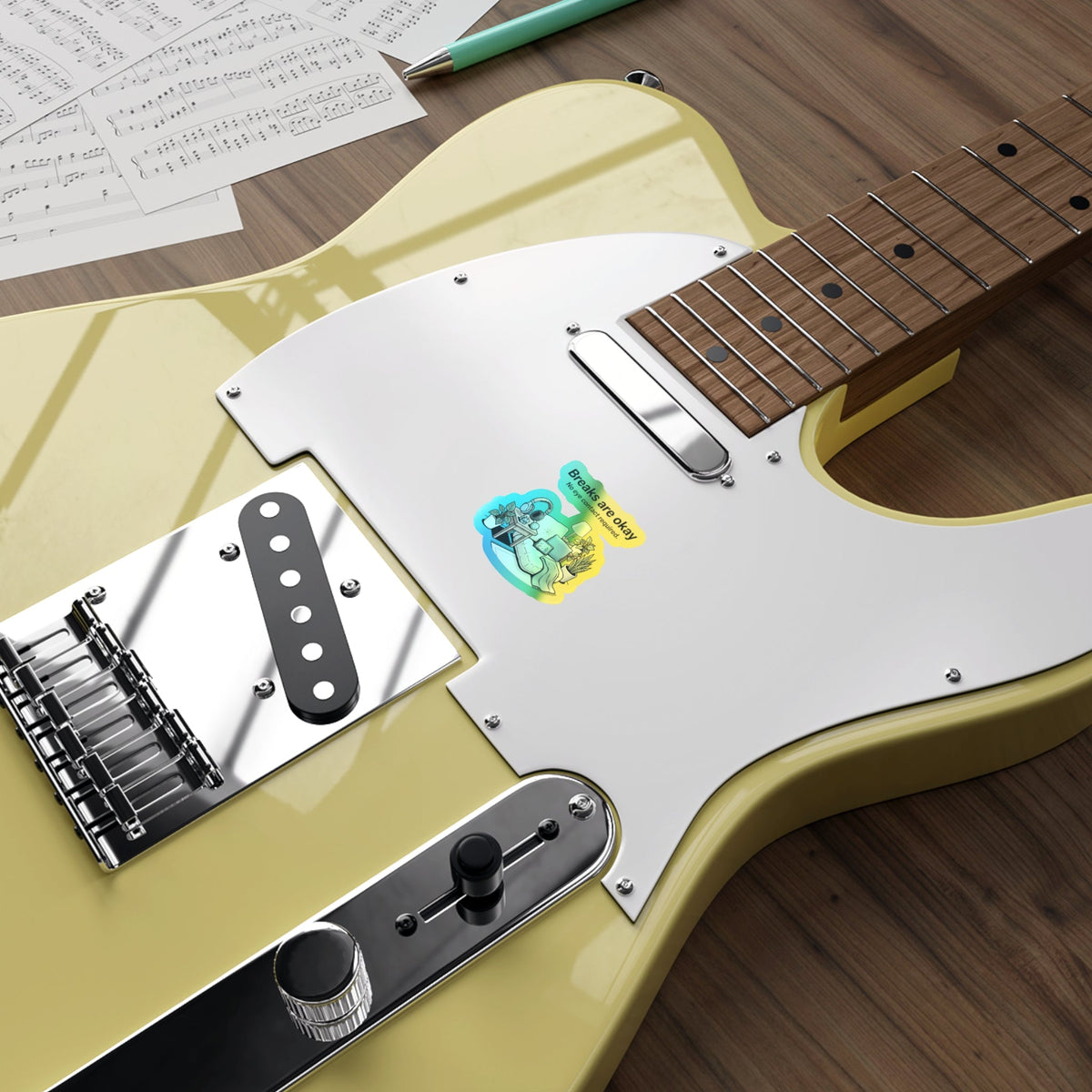 Holographic Die-Cut Sticker — "Breaks Are Okay: No Eye Contact Required" Comfort Room Design - Estrella & The Stars