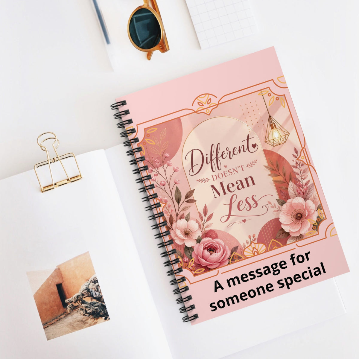 Inspirational Spiral Notebook - "Different Doesn't Mean Less" Floral Journal - Estrella & The Stars