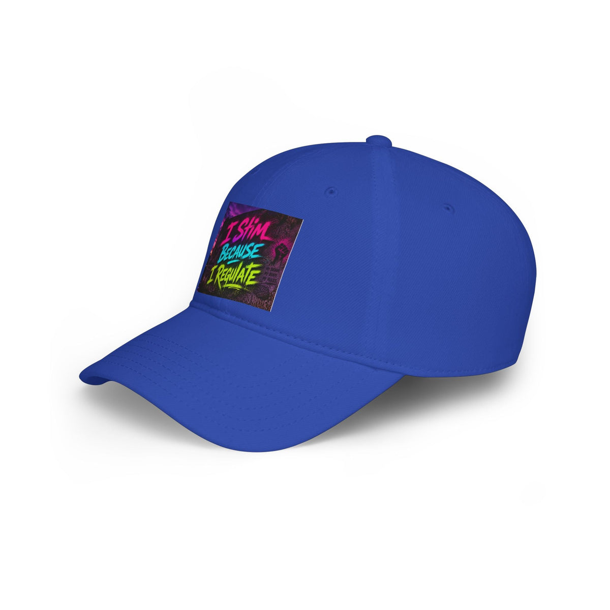 Low Profile Baseball Cap — “I Stim Because I Regulate” Retro Neon Mental Health Hat - Estrella & The Stars