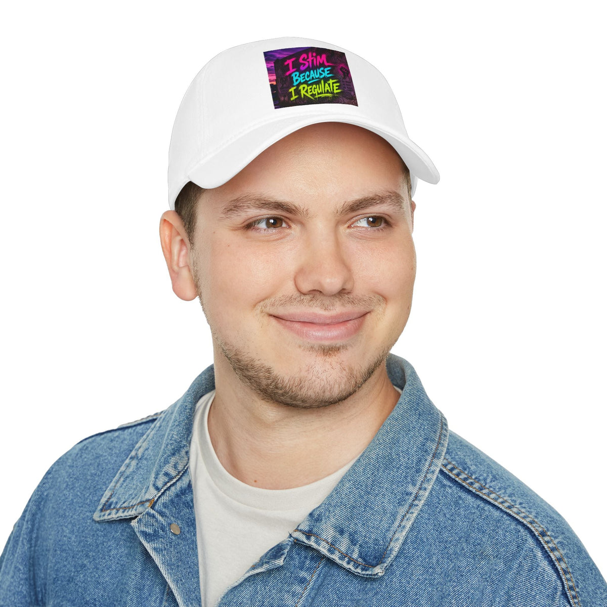 Low Profile Baseball Cap — “I Stim Because I Regulate” Retro Neon Mental Health Hat - Estrella & The Stars