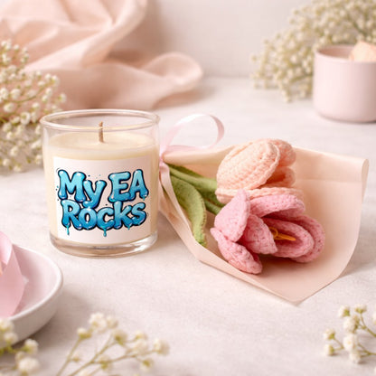 Educational Assistant Rocks Gift Set – Candle & Crochet Flower Bouquet - Estrella & The Stars