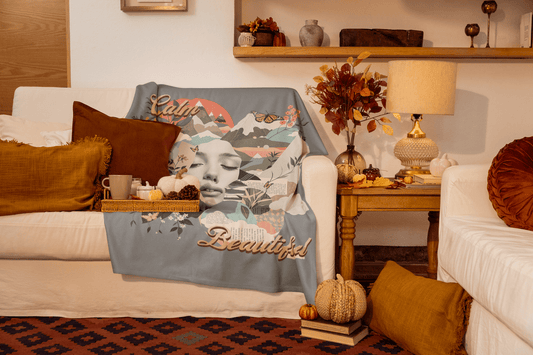 Calm Beautiful Velveteen Plush Blanket — Soft Floral Face Art Throw for Relaxation & Home Decor - Estrella & The Stars