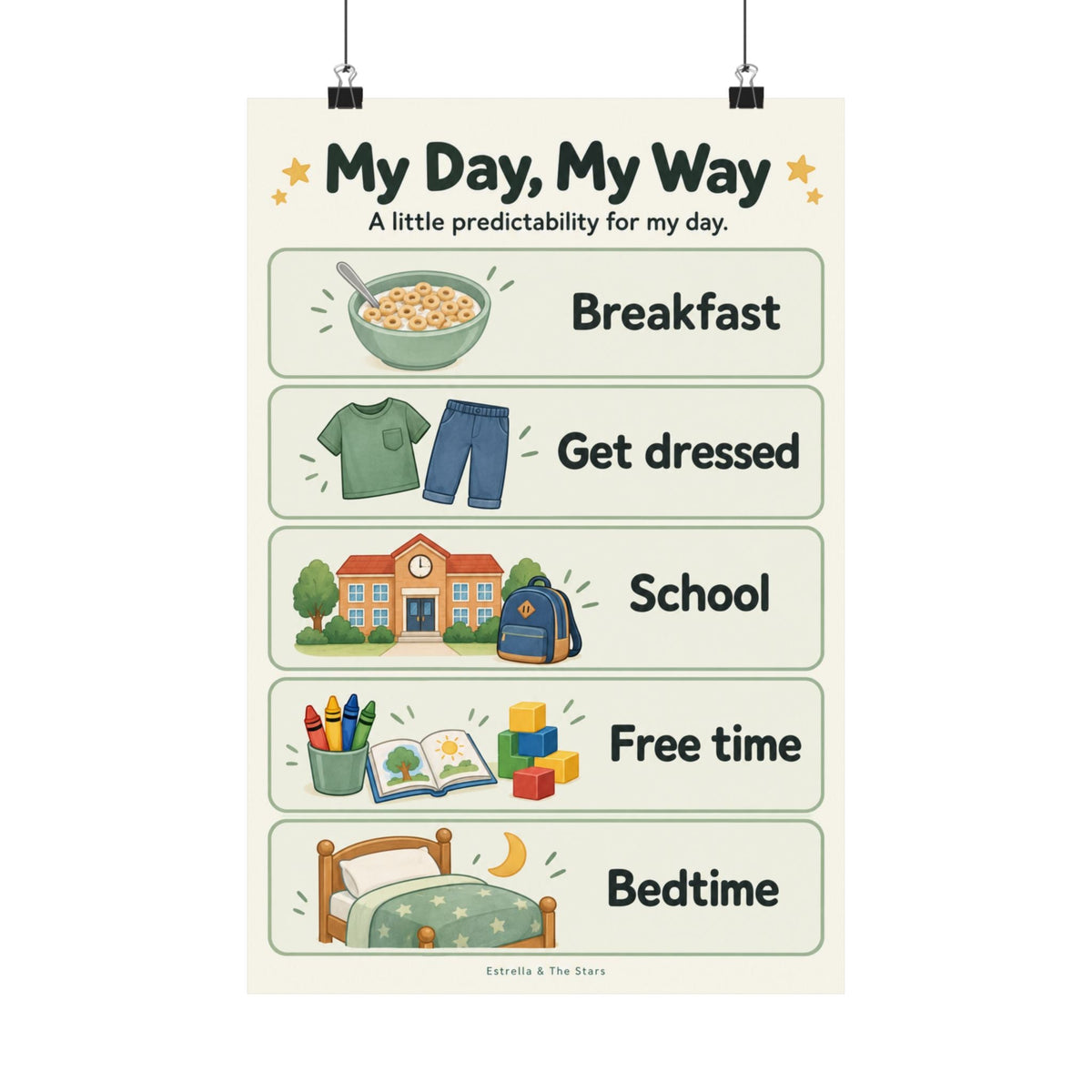 My Day, My Way Kids Routine Poster — Visual Morning & Bedtime Schedule - Estrella & The Stars