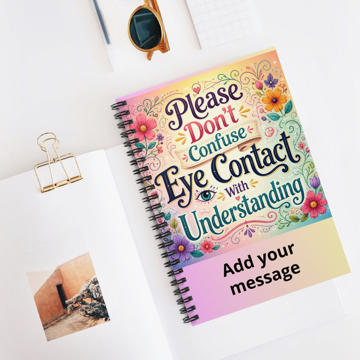 Floral Inspirational Journal: Eye Contact vs Understanding Spiral Notebook - Estrella & The Stars