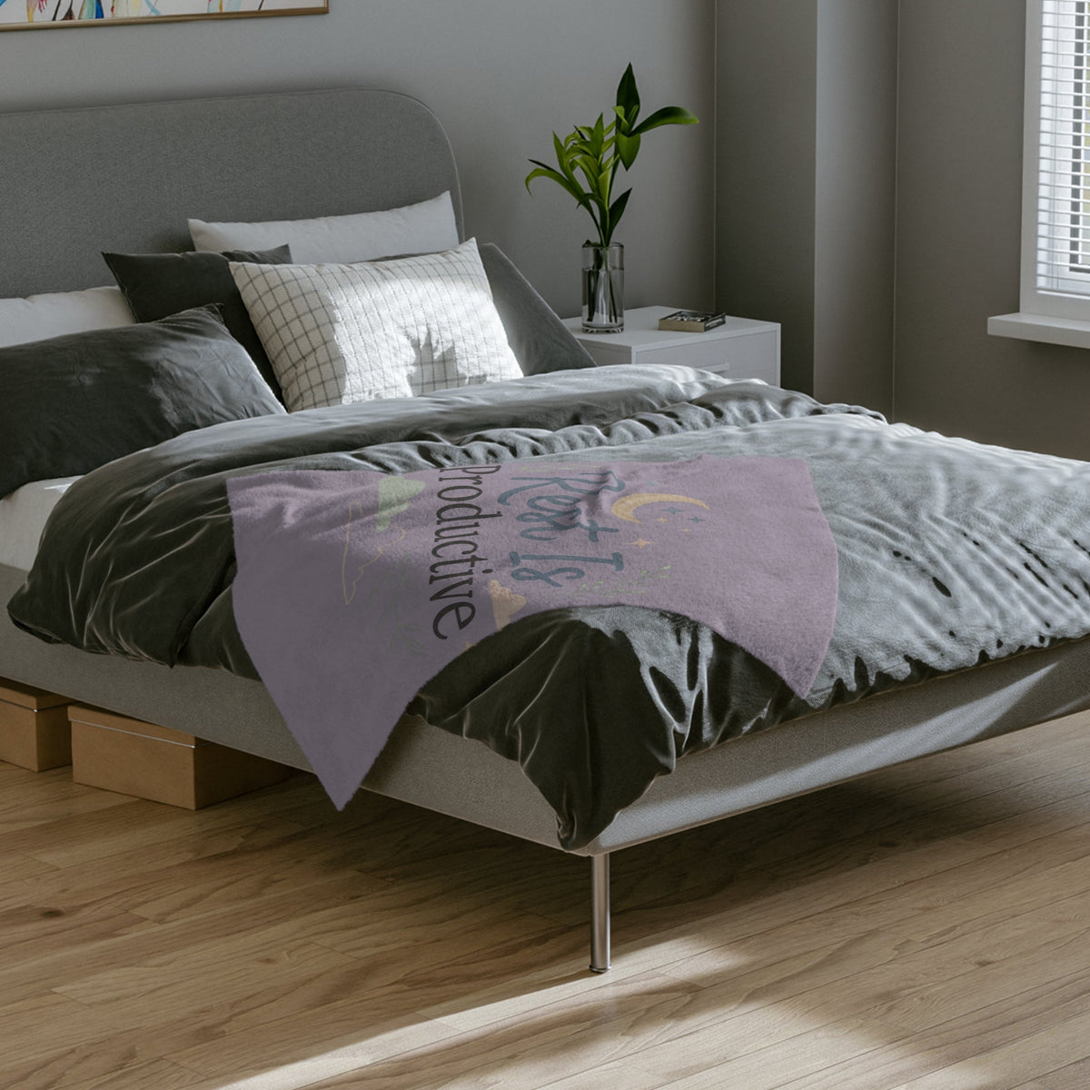 Rest Is Productive Plush Blanket — Lavender Velveteen Microfiber - Estrella & The Stars