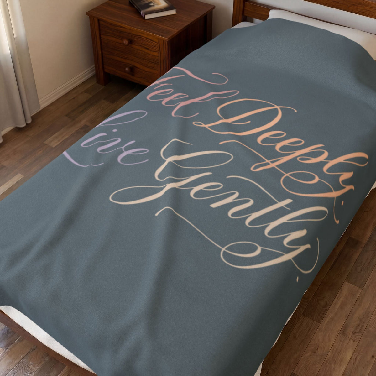 Velveteen Plush Blanket — "Feel Deeply, Live Gently" Inspirational Throw - Estrella & The Stars