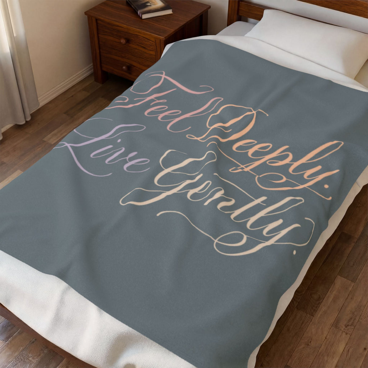 Velveteen Plush Blanket — "Feel Deeply, Live Gently" Inspirational Throw - Estrella & The Stars