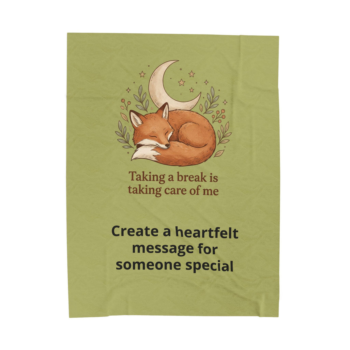 Velveteen Plush Blanket — 'Taking a break is taking care of me' Fox Cozy Throw - Estrella & The Stars