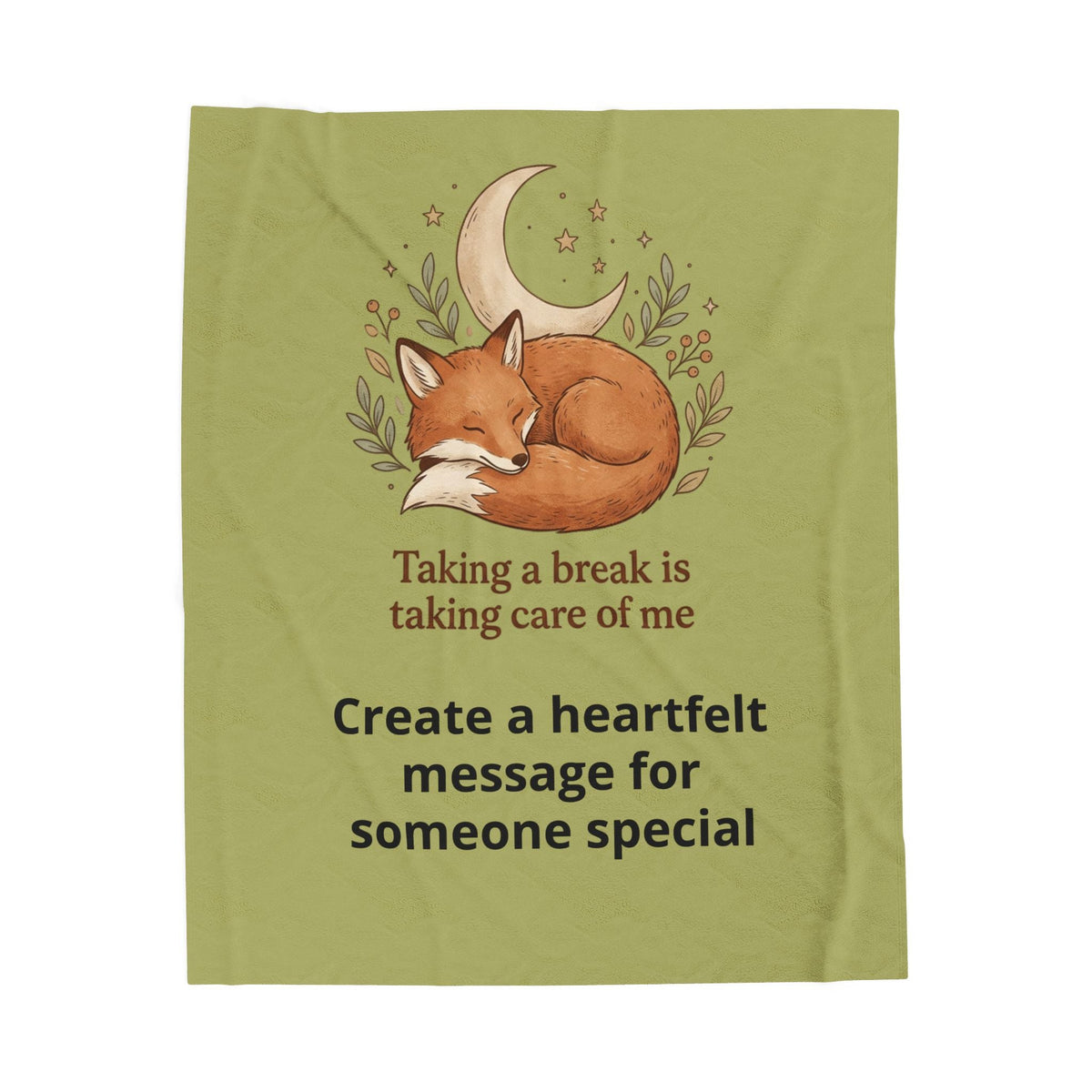 Velveteen Plush Blanket — 'Taking a break is taking care of me' Fox Cozy Throw - Estrella & The Stars
