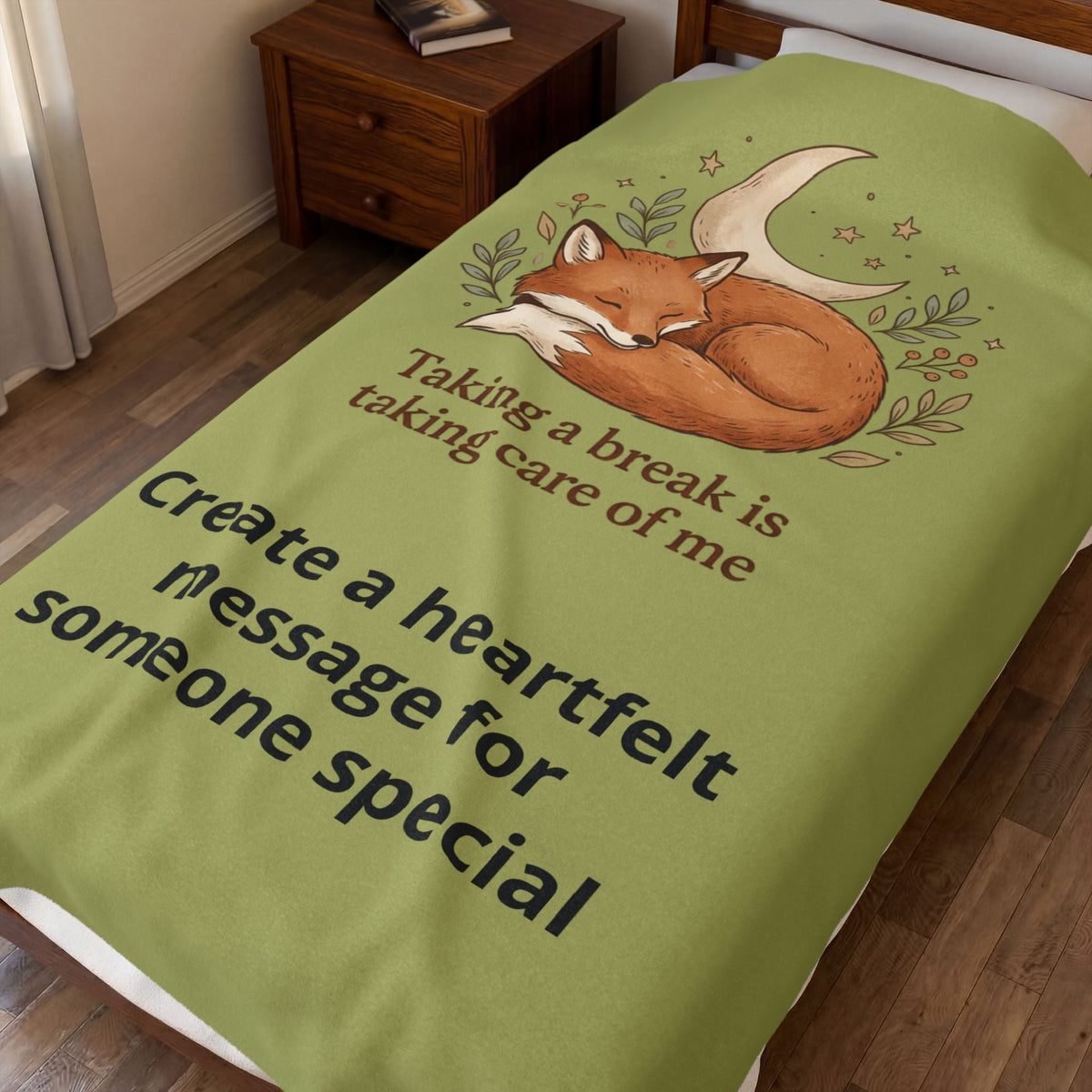 Velveteen Plush Blanket — 'Taking a break is taking care of me' Fox Cozy Throw - Estrella & The Stars