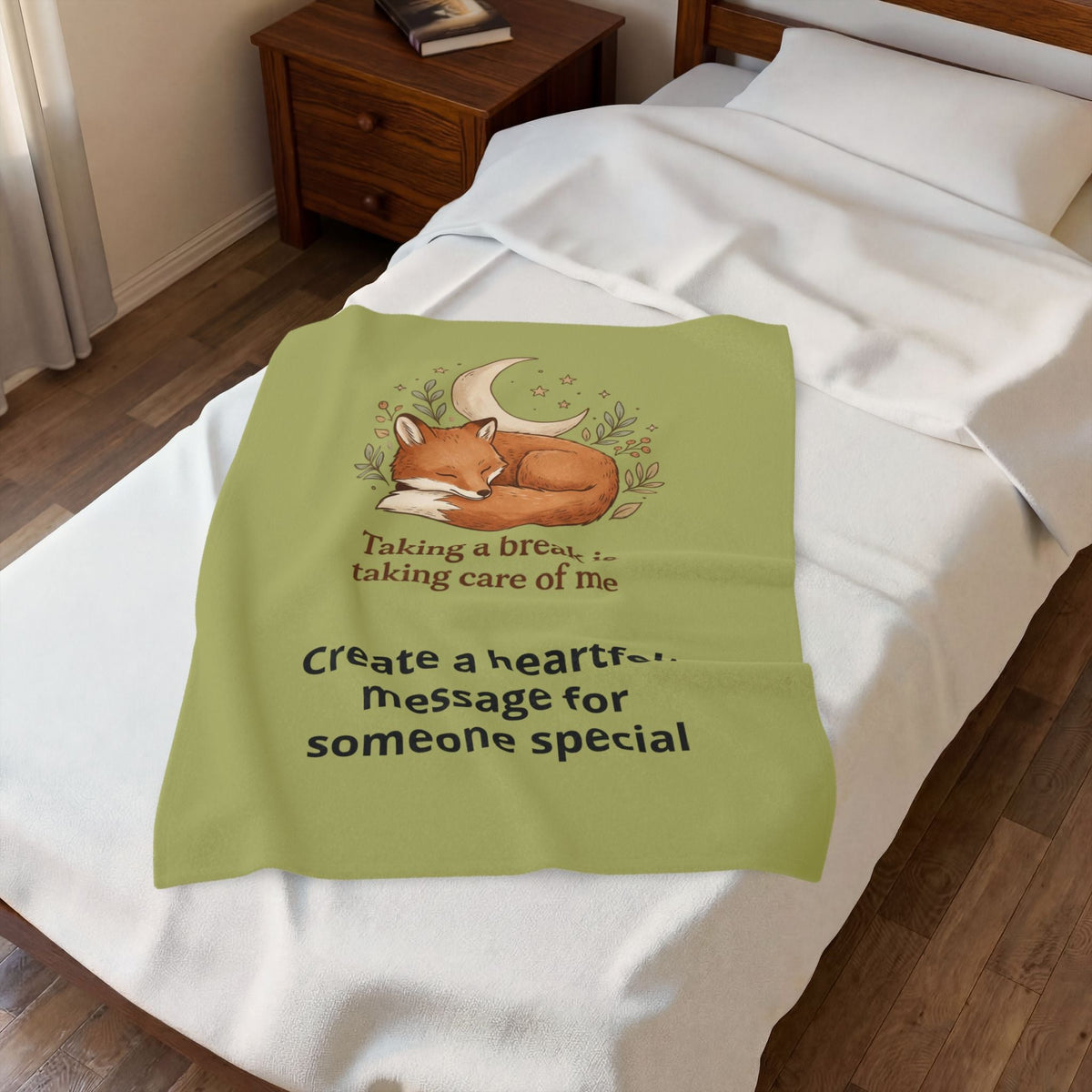 Velveteen Plush Blanket — 'Taking a break is taking care of me' Fox Cozy Throw - Estrella & The Stars