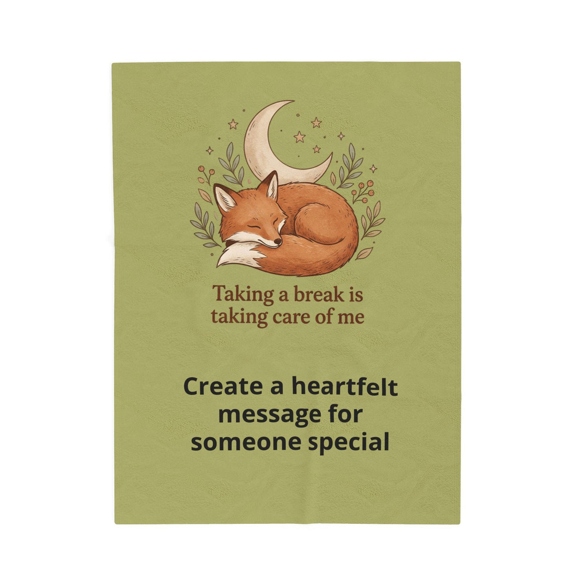 Velveteen Plush Blanket — 'Taking a break is taking care of me' Fox Cozy Throw - Estrella & The Stars