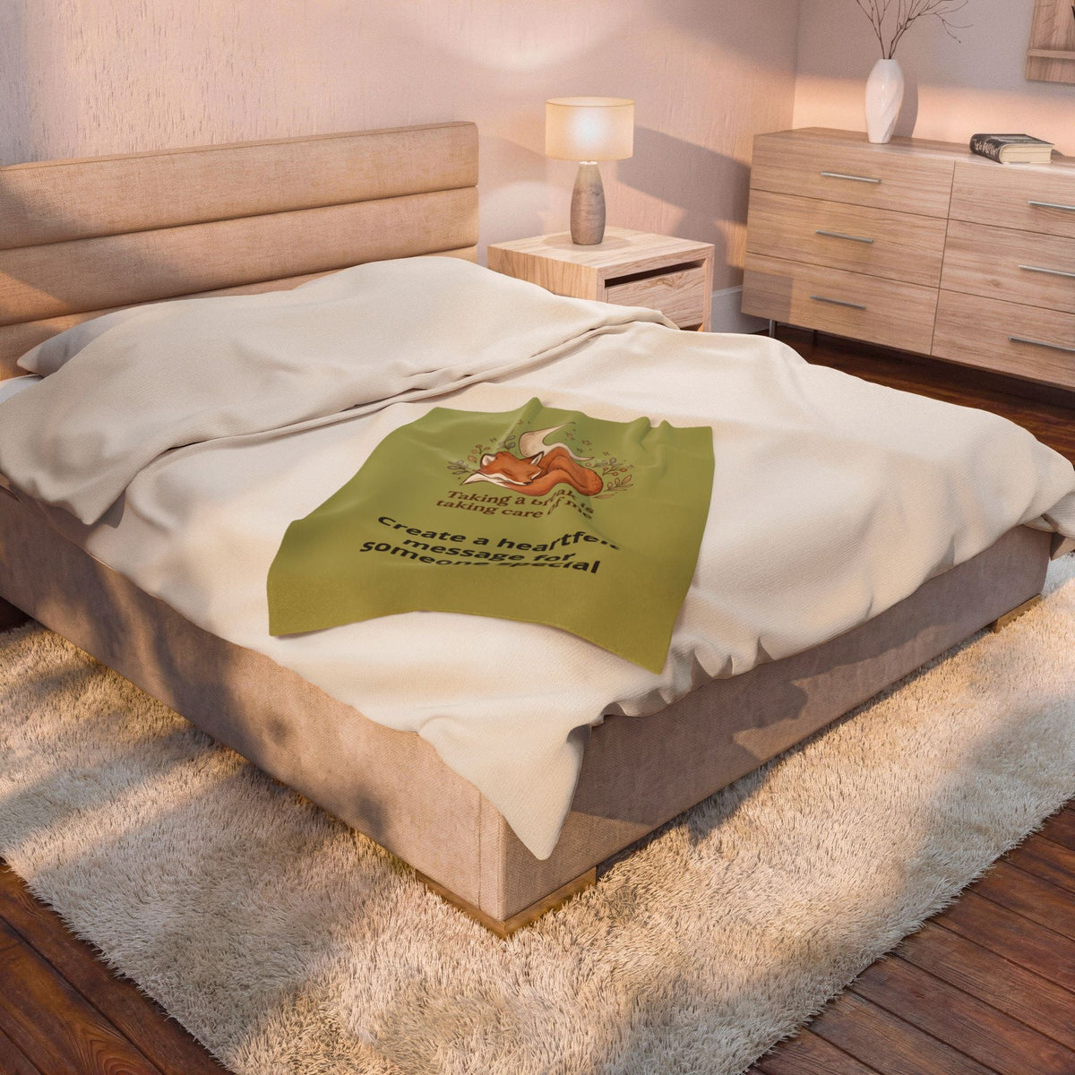 Velveteen Plush Blanket — 'Taking a break is taking care of me' Fox Cozy Throw - Estrella & The Stars
